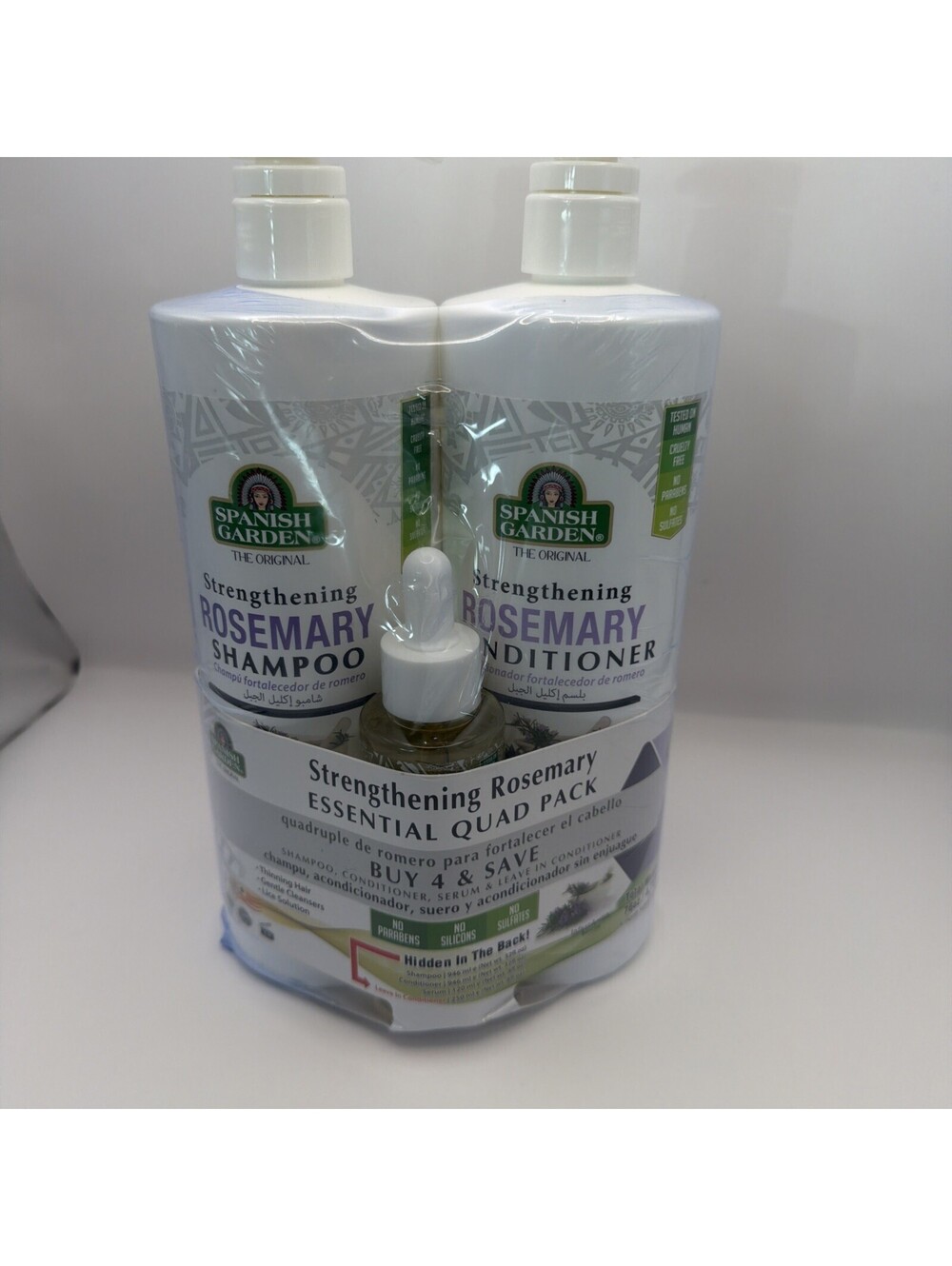 Spanish Garden Rosemary Strengthening Shampoo Conditioner Serum Leave In 4pc Set